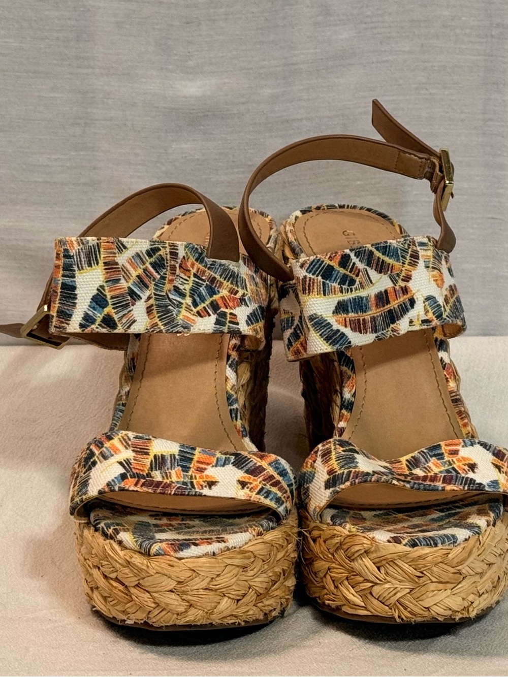 Gibson Latimer Multicolor Raffia Wedge Platform Sandals Size 9